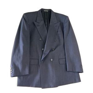 Christian Dior Monsieur 100% Wool Double Breasted Blazer Dark Navy Black Plaid